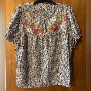 SHEIN Holidaya Women Plus Size Shirt With Flower Decoration Khaki Color Sz 3X
